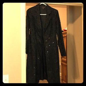Sequined, black lace overlay, dress coat.
